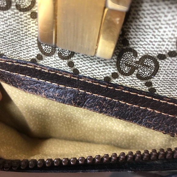 M Authentic GUCCI Ophidia Sherryline Brown Leather Coated Canvas Messenger Bag - Picture 9 of 17